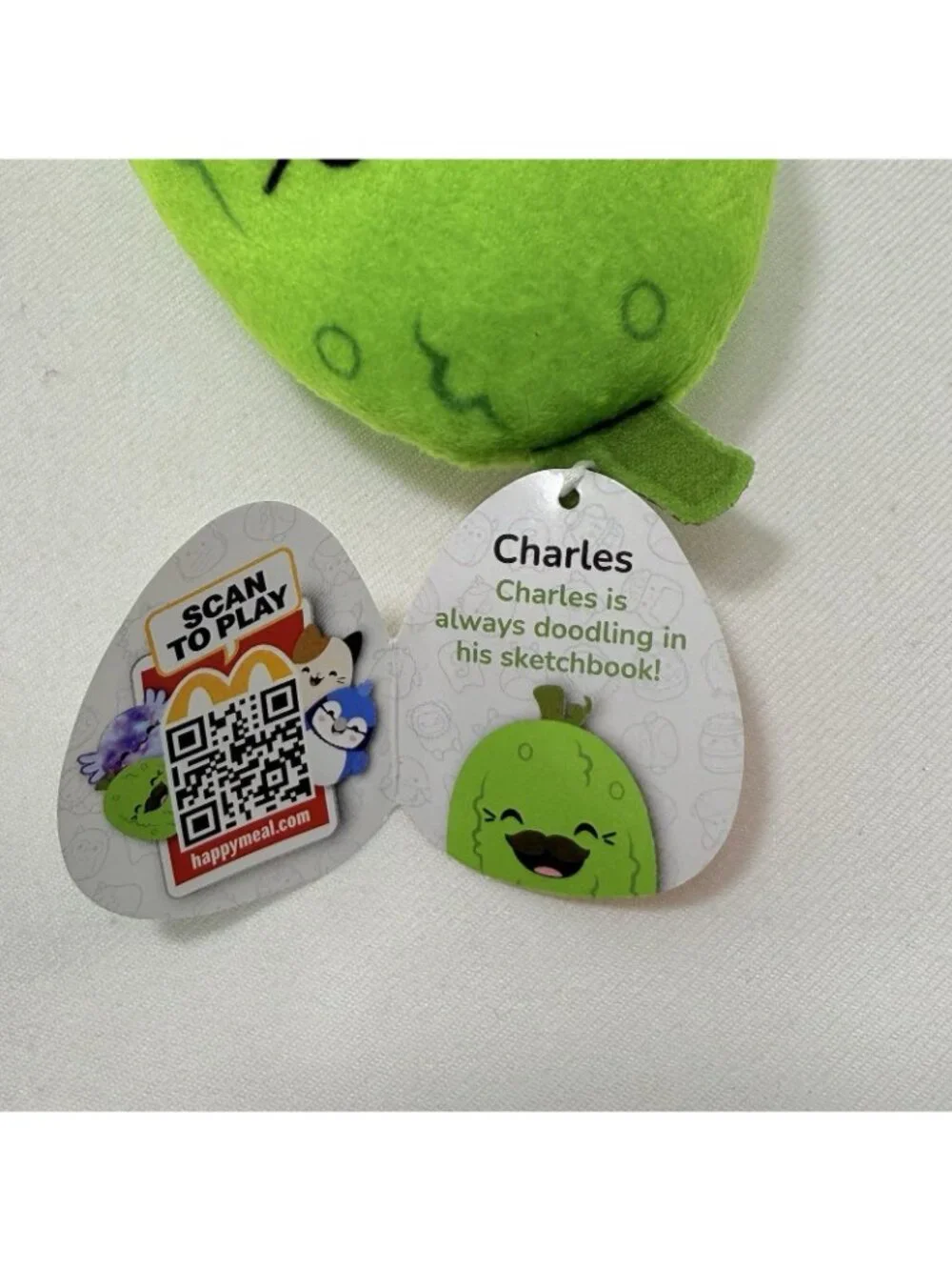 McDonald Squishmallows Charles Pickle Mustache Plush Toy Mini Happy Meal Squishy